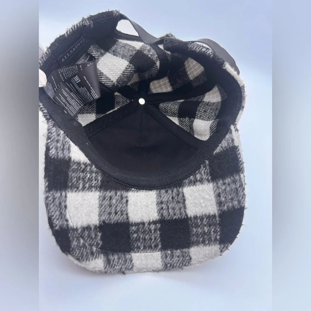 Allsaints Black/White Tweed Check Plaid Adjustable Baseball Cap Authentic NWT